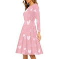 thumbnail image 2 of Renewold Pink Winter Dress for Special Occasions Love Heart Long Sleeve Crew Neck Twirl Swing Dresses Women Casual Party Dress Flowy Dress Size L, Valentine's Day, 2 of 7