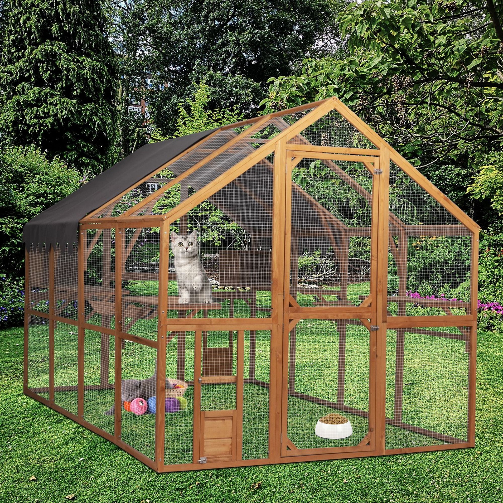 Pefilos 110" Large Weatherproof Cat Run for Outdoor, Wood Cat Houses Enclosure, Cat Cage Kitten Condo Catio Shelter, Orange Pefilos 110" Large Weatherproof Cat Run for Outdoor, Wood Cat Houses Enclosure, Cat Cage Kitten Condo Catio Shelter, Orange