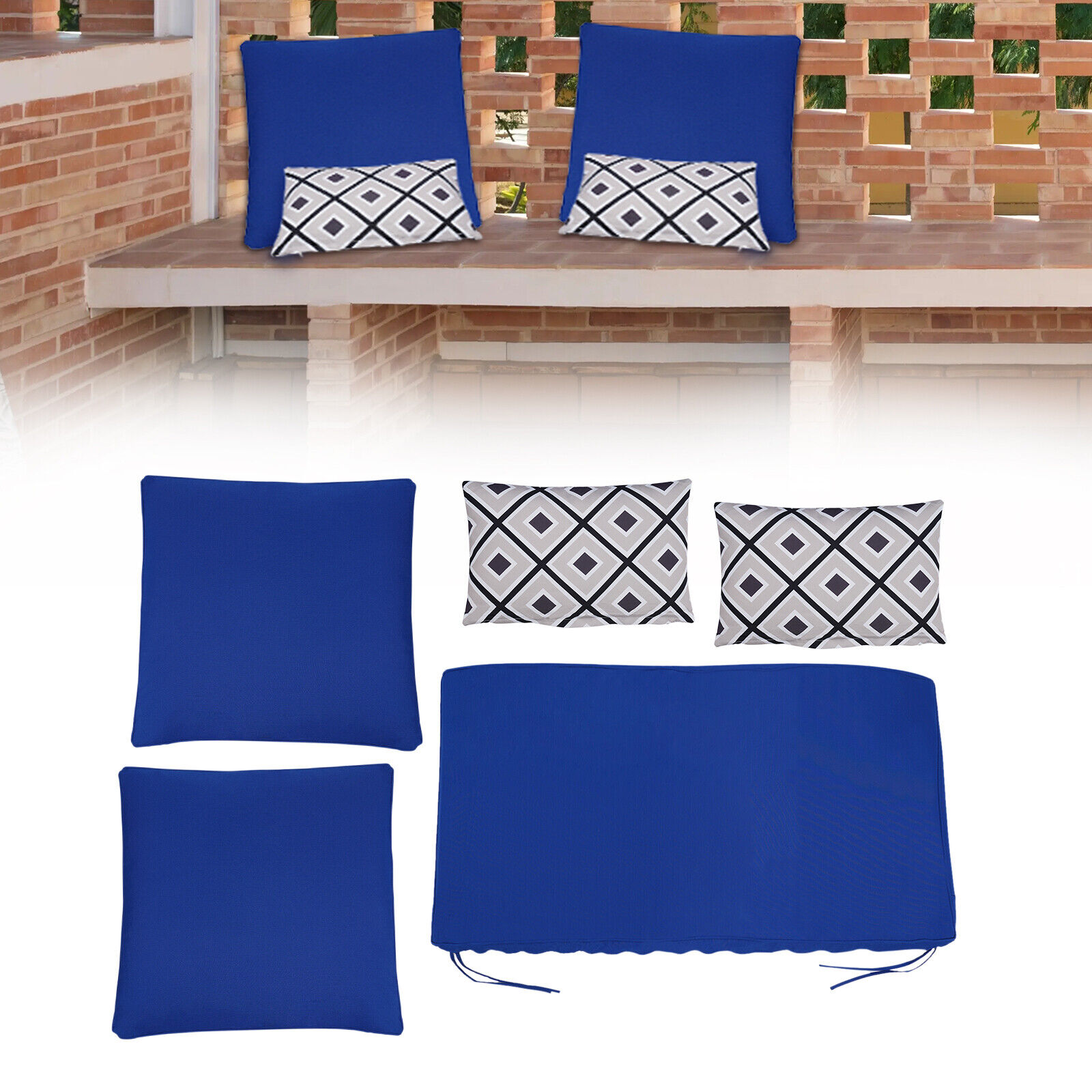 5Pcs Blue Waterproof Sofa Seat / Back Cushions Outdoor Patio Loveseat