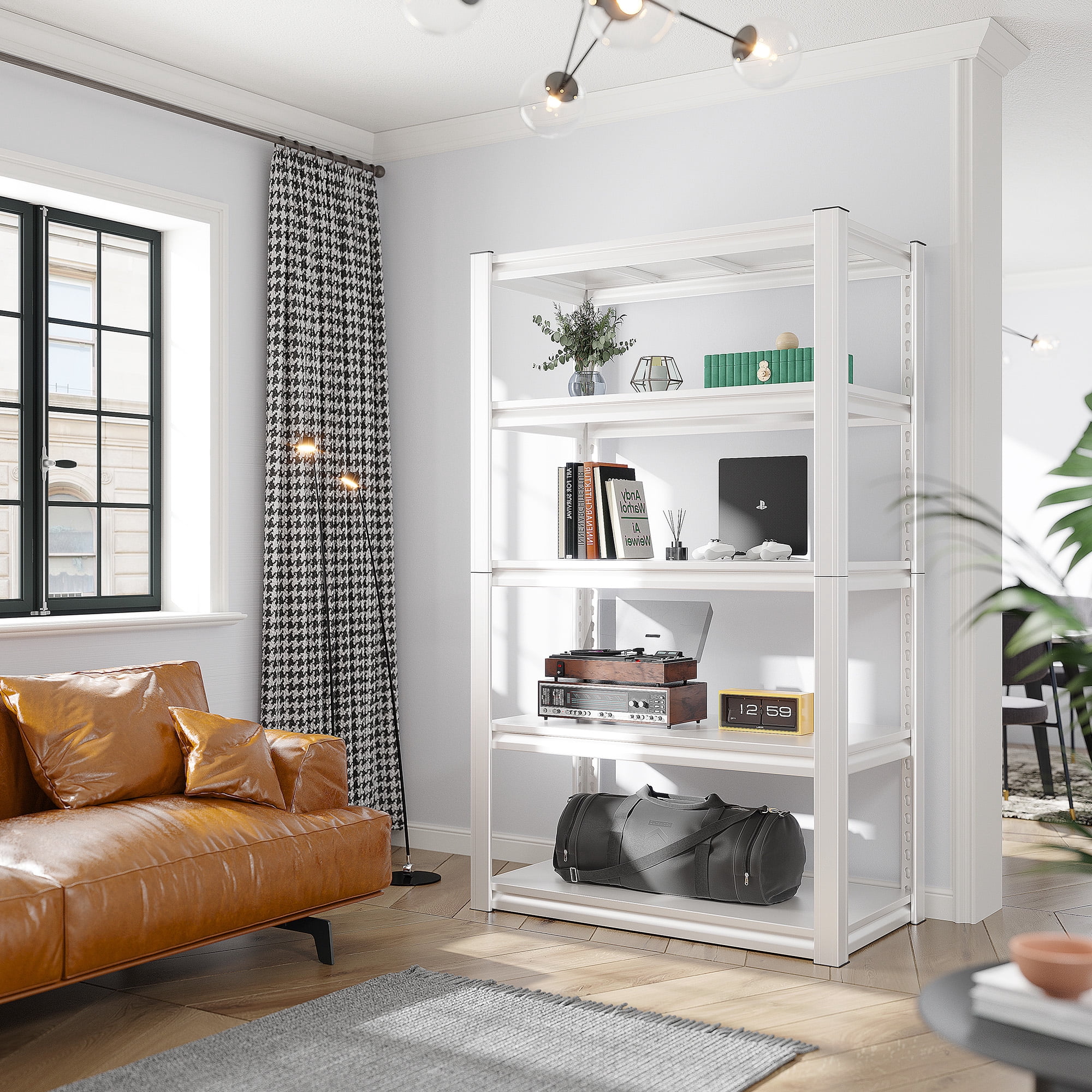 REIBII 72"H Storage Shelves Unit for Garage Heavy Duty 5 Tier Metal Shelving,White