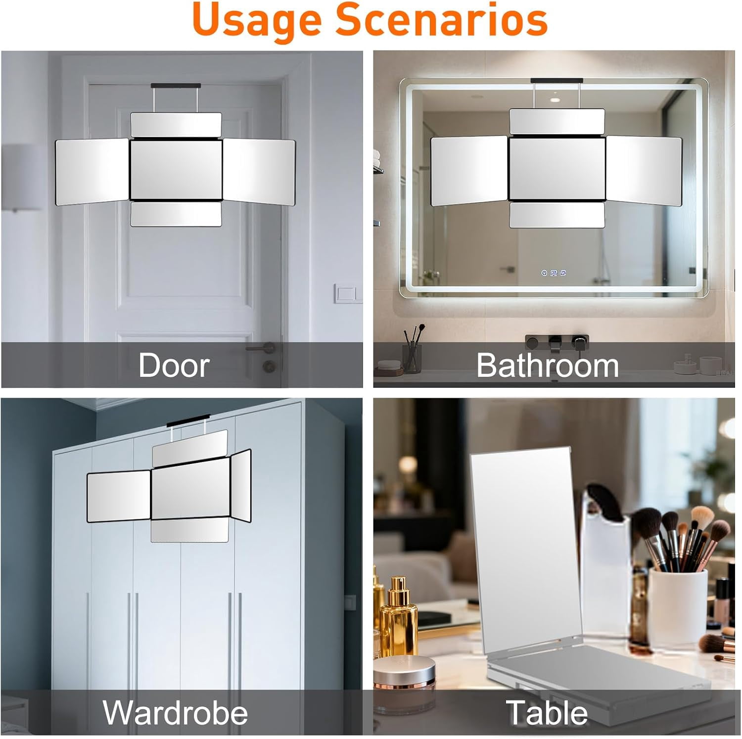 3 Way Mirror For Self Hair Cutting, 360 Haircuts Men For Barber Use Tools, To See Back Of Head, Tri Fold Mirror With Portable Height Adjustable Telescoping Hooks (7.64" X 11.97")
