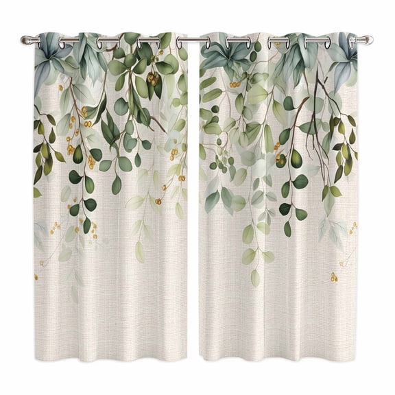 Curtains 84 Inches Long 2 Panels, Sage Green Grommets Window Treatment Curtain, Eucalyptus Leaves Thermal Curtains Drapes for Living Room/Bathroom