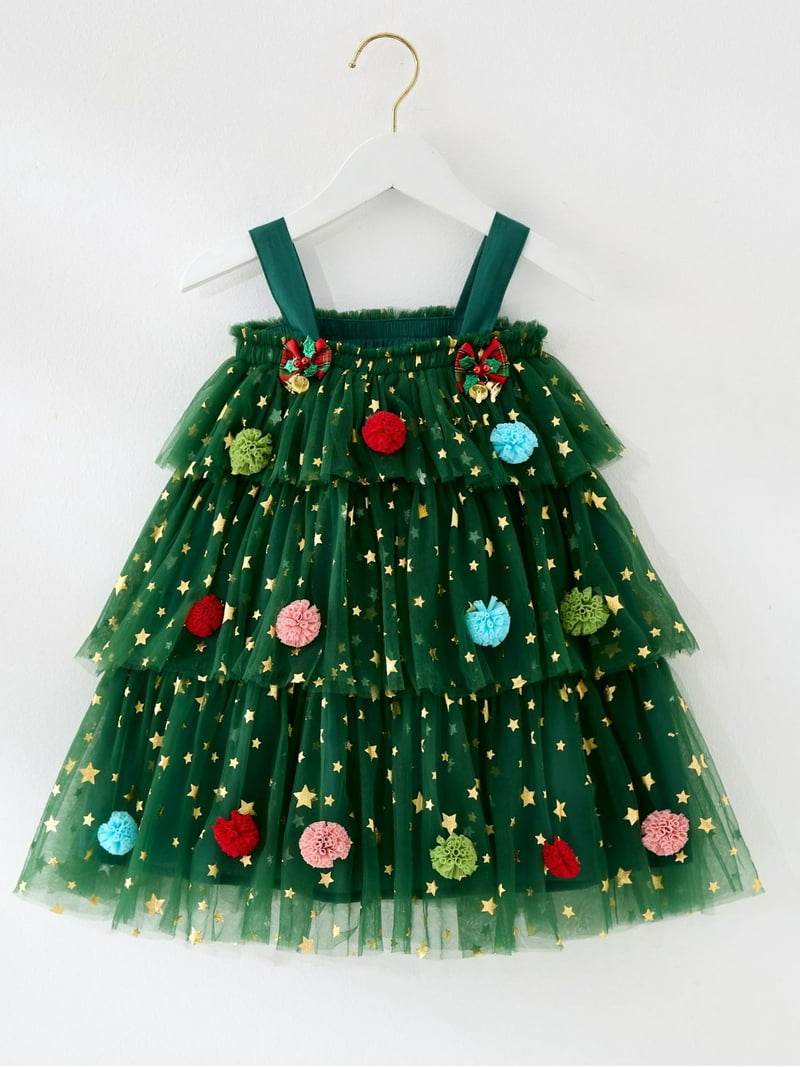toddler christmas tree dress Girls Christmas Tree Dress with Hat Funny Christmas Costume Festive Pa Sun Baby