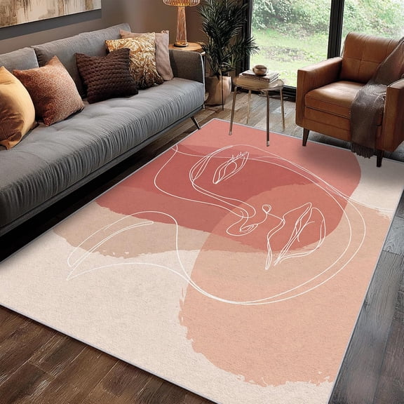 Boho Abstract Face Area Rugs, Minimalist Scandinavian Carpet, Modern Washable Non Slip Low Pile Soft Rug for Bedroom Living Room Home Decor Mat 2x3ft