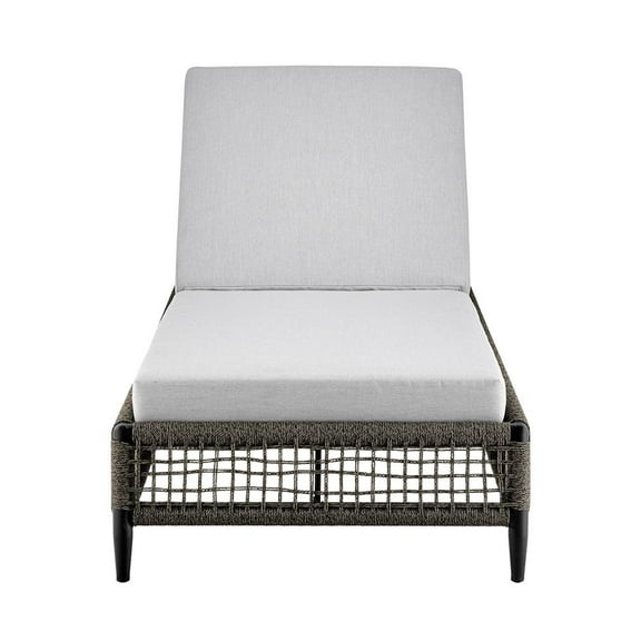 Felicia Outdoor Patio Adjustable Chaise Lounge Chair in Aluminum with Grey Rope and Cushions