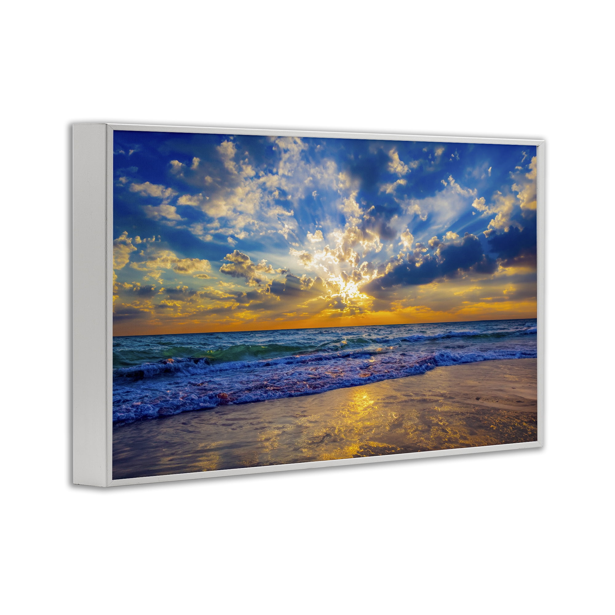 Stupell Industries Golden Blue Sun Ray On Beach White Framed Giclee Art, design by Eszra Tanner
