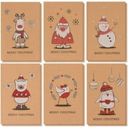 36-Pack Merry Christmas Greeting Cards Bulk Box Set - Winter Holiday Xmas Kraft Greeting Cards with Yuletide Character Illustrations, Envelopes Included, 4 x 6 Inches