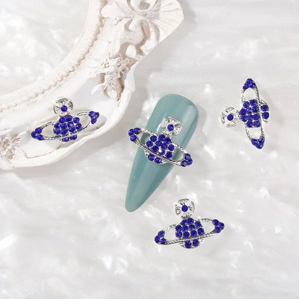 Abalorios para uñas de planeta Y2K 3D, 10 piezas, gemas de diamantes de imitación plateados, joyería Kawaii para uñas, suministros de decoración de uñas