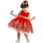 Toddler Girls Dresses Baby Girl Pageant Lace Dress Toddler Party Bowknot Tutu Gown Dress with Headwear