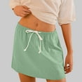thumbnail image 2 of Mini Skirts for Women Summer Casual Drawstring Elastic Waist a Line Lightweight Short Skirt with Pockets Linen Maxi Skirt Green M, 2 of 9