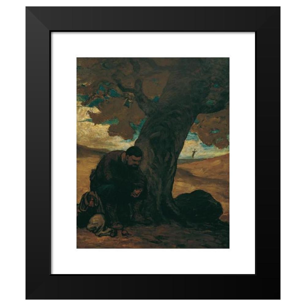 Honoré Daumier 20x24 Black Modern Framed Museum Art Print Titled - Sancho Pansa, Resting Under a Tree (1860-1870)