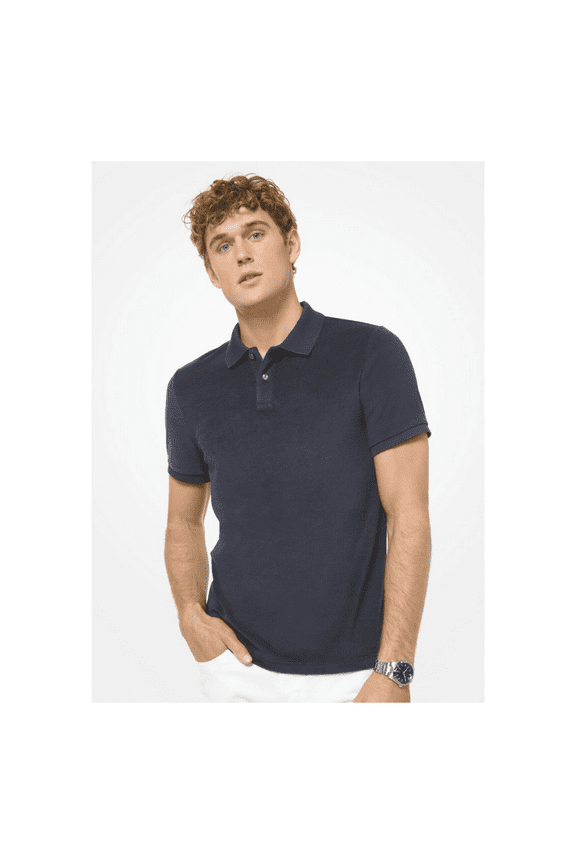 $98 Michael Kors Men's, Terry Cotton-Polyester Polo Shirt, Navy, XXL