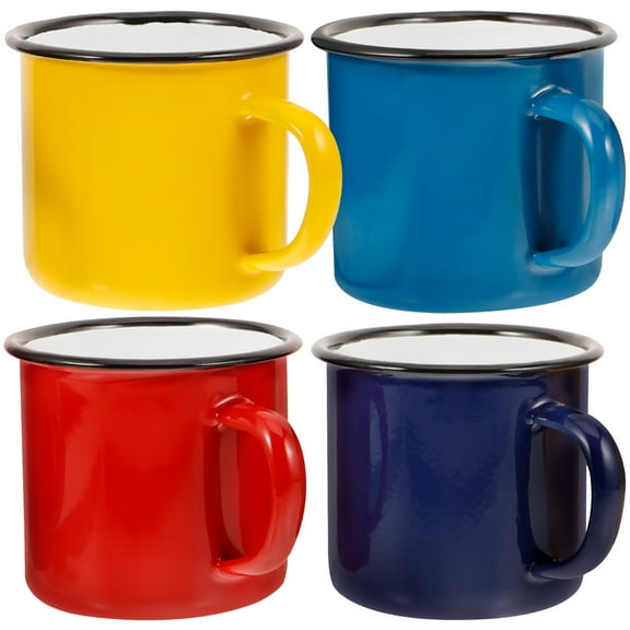 ELAYARD Enamel Peacock Green Cups Set of 4, Simple Style Enamelled Coffee Mugs for Everyday Use
