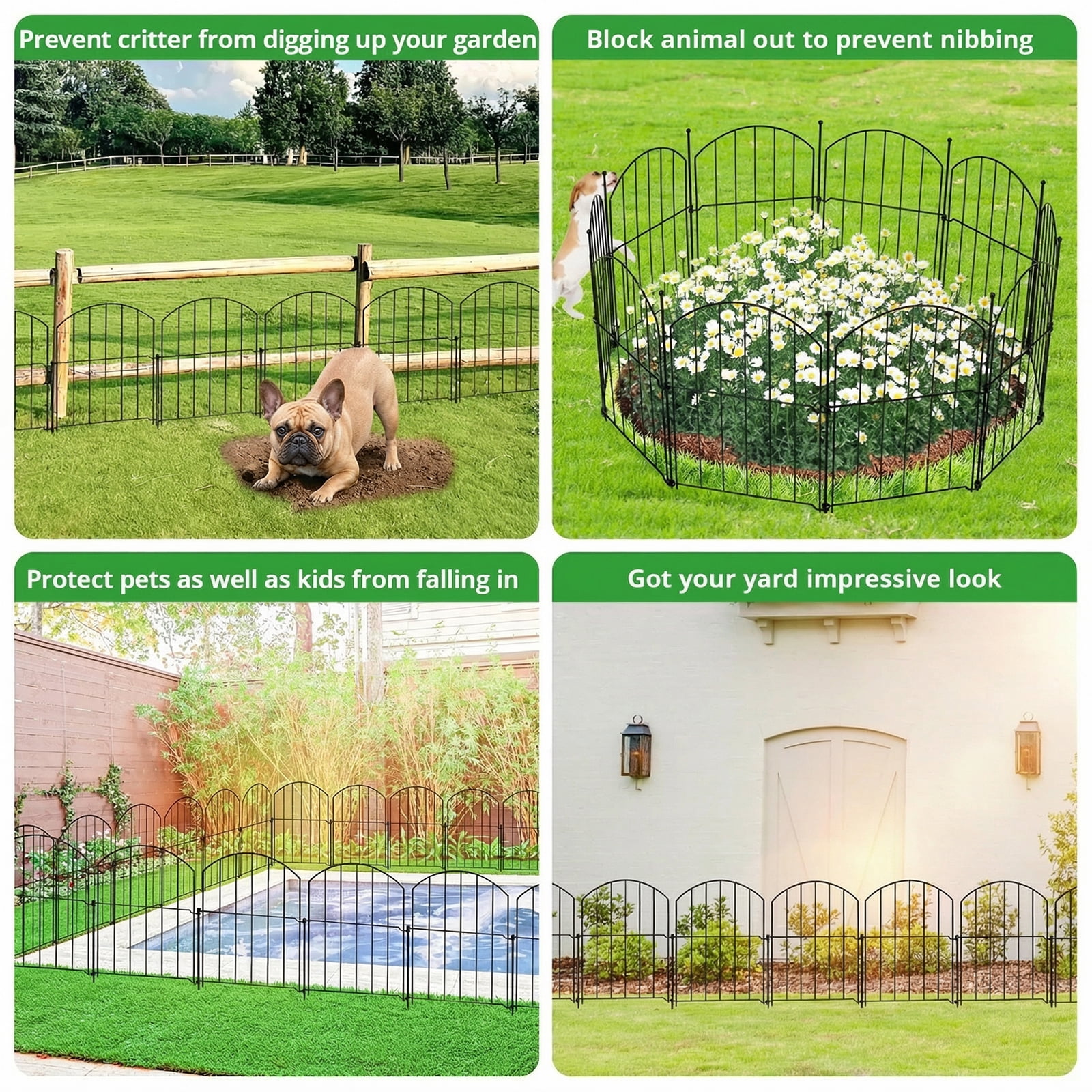 BSHAPPLUS® Garden Fence 10 pack ,17in (H) x 11ft (L) Metal Fence,Rustproof Decorative Fence,Animal Wire Fence,Wrought Iron Fence, Picket Fencing No-Dig for Yard, Lawn and Patio Borders
