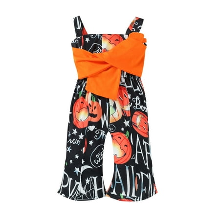 

Fanvereka Toddler Baby Girl Halloween Bell Bottom Overalls Pumpkin Printed Bowknot