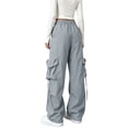 thumbnail image 3 of Parachute Pants Women Baggy Straight Leg Drawstring Lightweight Cargo Pants Tall Moisture Wicking Y2k Utility Streetwear, S, 3 of 5