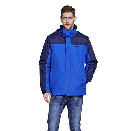 4in 1 Patrol Jacket - Men's 3-IN-1 MOUNTAIN LIGHT HOODED JACKET 3 in 1 Windbreaker Winter Jackets with Hood & Removable Inner Fleece Lining - LARGE Navy/Blue