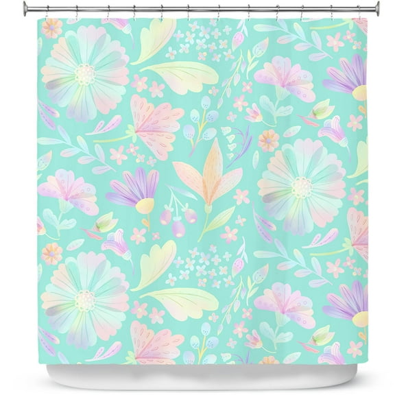 Shower Curtains 70" x 73" from DiaNoche Designs by Noonday Design - Pastel Floral Turquoise