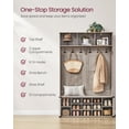 thumbnail image 2 of Farmhouse Style Hall Tree - Multipurpose Entryway Furniture. Features Bench, 16 Compartments for Shoe Storage, 6 Tri-Hooks. Heather Greige., 2 of 8