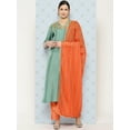 thumbnail image 3 of Janasya Women's Sage Green Crepe Silk Yoke Embroidered Solid Kurta with Pant and Dupatta, 3 of 8