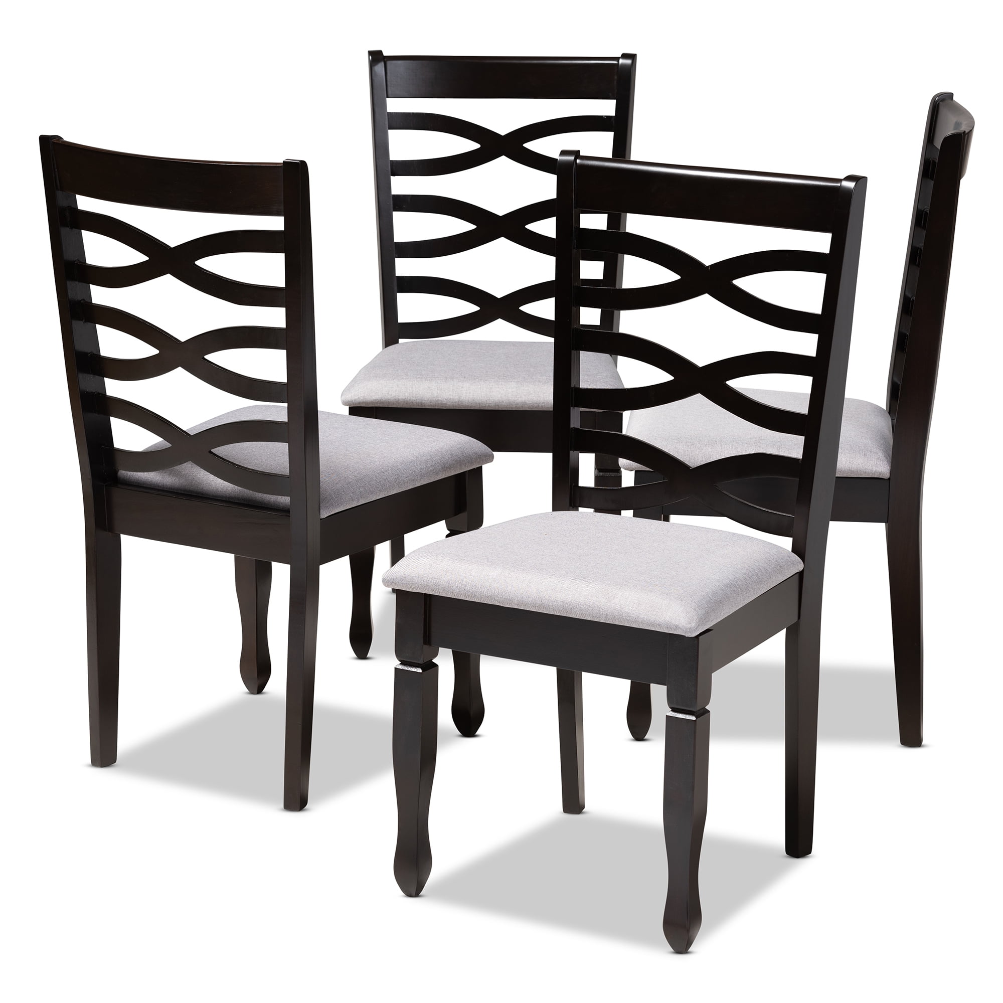 Baxton Studio Lanier Fabric and Wood Dining Chairs in Gray and Brown (Set of 4)