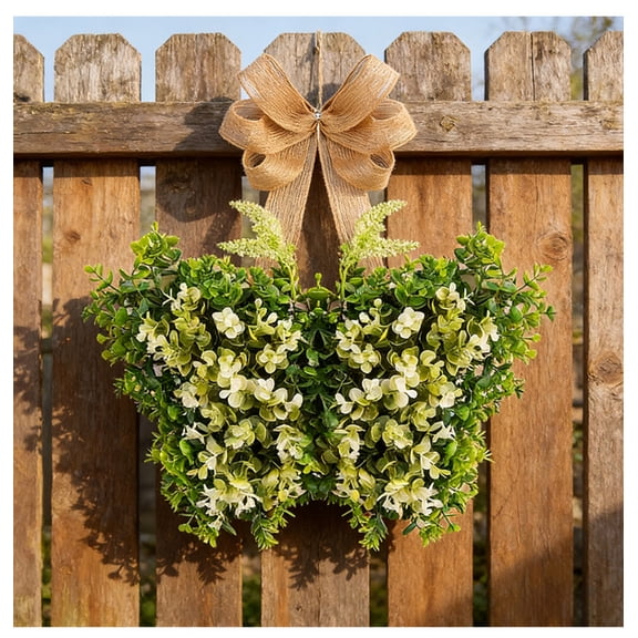 Spring Butterfly Wreath - 14 Inch Artificial Floral Wreath With Bow, Greenery Decor For Front Door, Wall, Patio, Spring Home Decor, Seasonal Wreath For Indoor Outdoor Use
