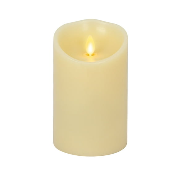 Luminara - Ivory Flameless Candle Pillar - Scallop Top Vanilla Scented - 3.5" x 5.3"