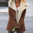 thumbnail image 2 of WREESH Womens Fleece Lined Lapel Overcoats Winter Warm Jacket Wool Mid Long Coats Loose Button Up Jacket Outerwear Brown, 2 of 6
