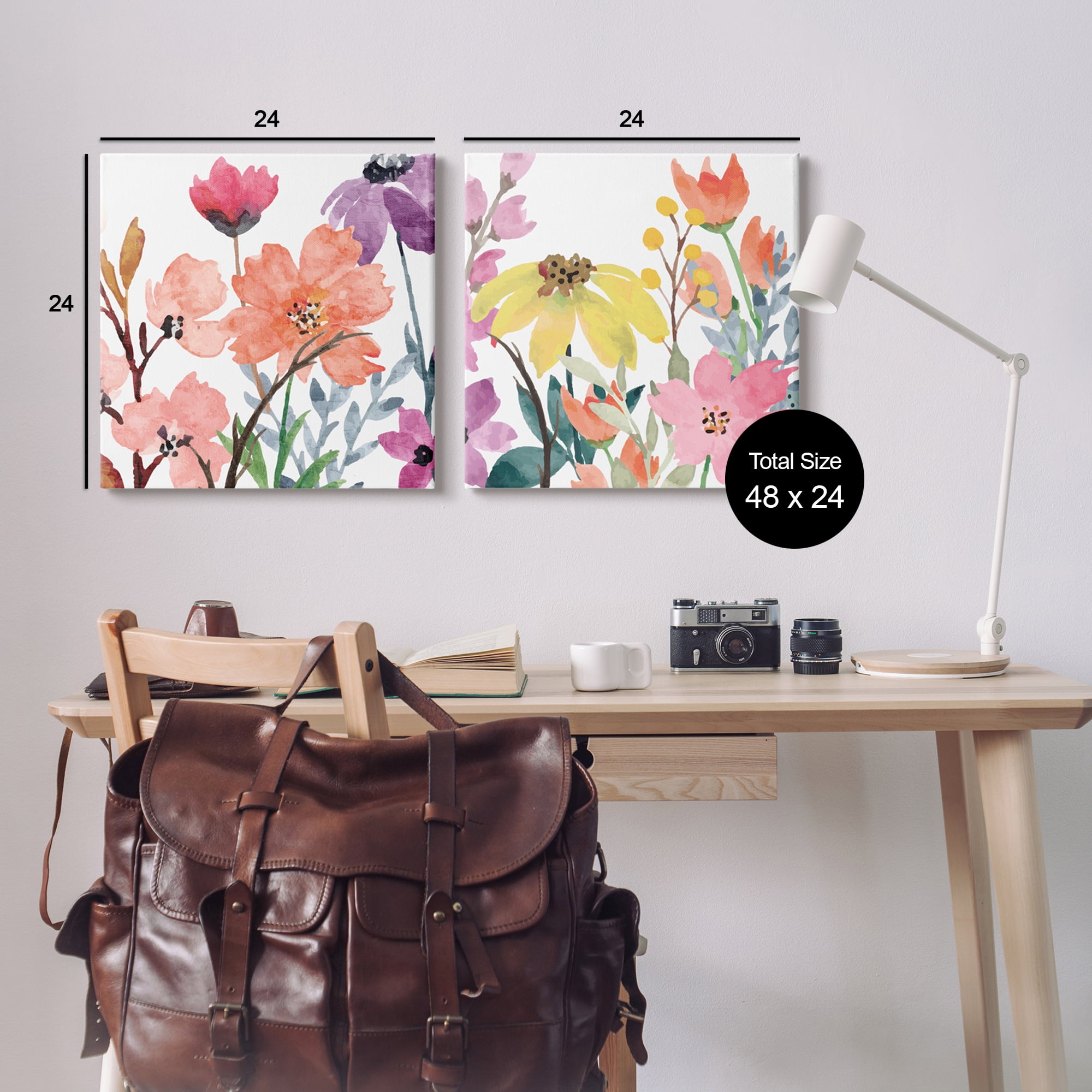 Stupell Industries Spring Florals on White Botanical & Floral Painting Gallery Wrapped Canvas Art Print Wall Art, 24 x 24, Set of 2