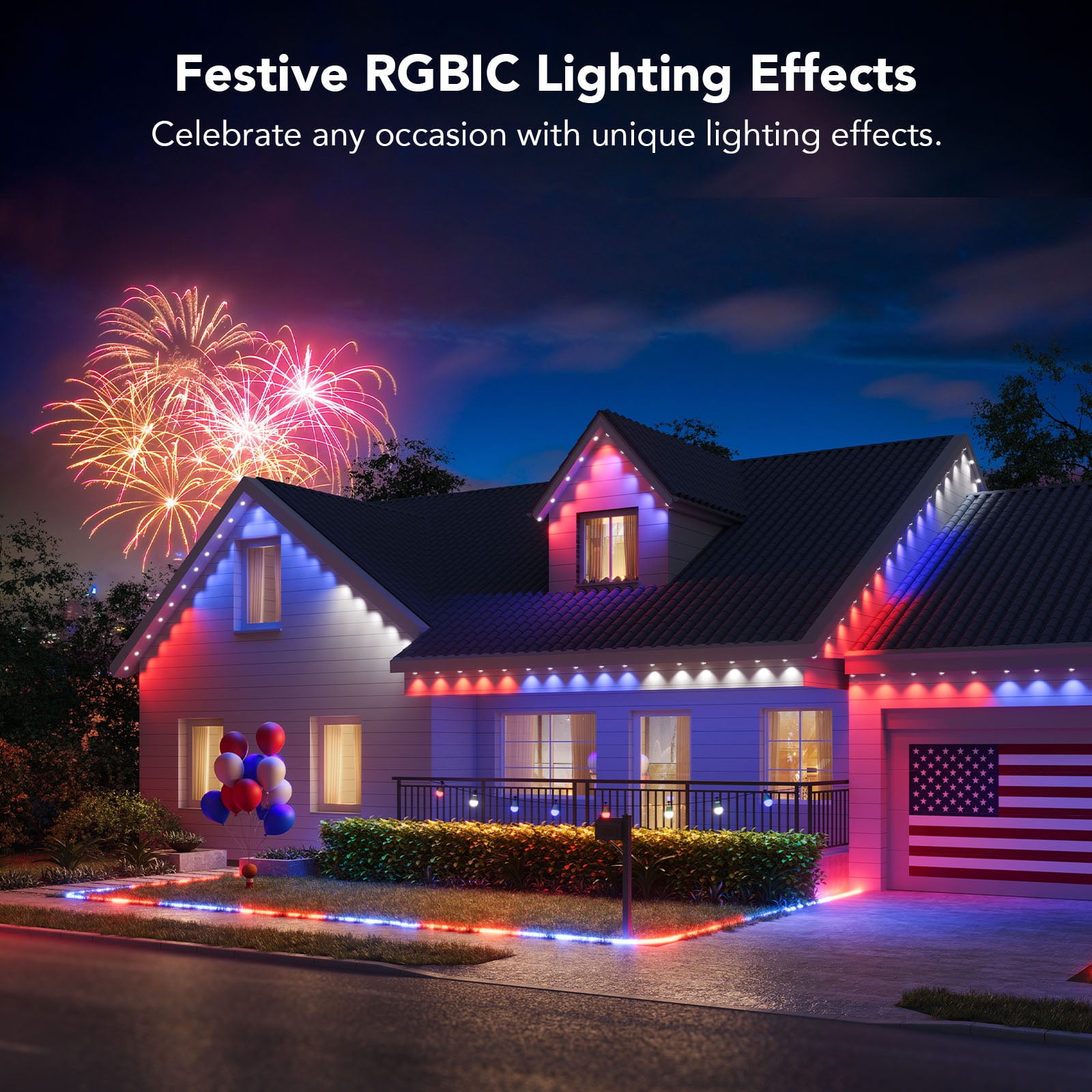 Govee 50ft RGBIC Smart White Permanent Outdoor LED Strip Lights with 36 Lights, Color-Changing, IP67 Waterproof, WiFi + Bluetooth, Patio, Garden Decor, Holiday Lighting