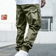 thumbnail image 5 of Pantalones largos para hombre, informales, lisos, con bolsillo, cintura elástica, para exteriores, con cordón ajustable, para trabajo, 5 of 5