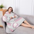 thumbnail image 5 of Oversized Wearable Blanket Hoodie,Gray Pink Baseball Stitches Pattern Sherpa Blanket Hoodie with Super Pockets,Super Warm Fuzzy Pullover for Women & Men, 5 of 6