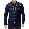 thumbnail image 6 of Mens Western Cowboy Shirt Embroidered Long Sleeve Button Down Spring Fall Shirts Casual Blue M, 6 of 7