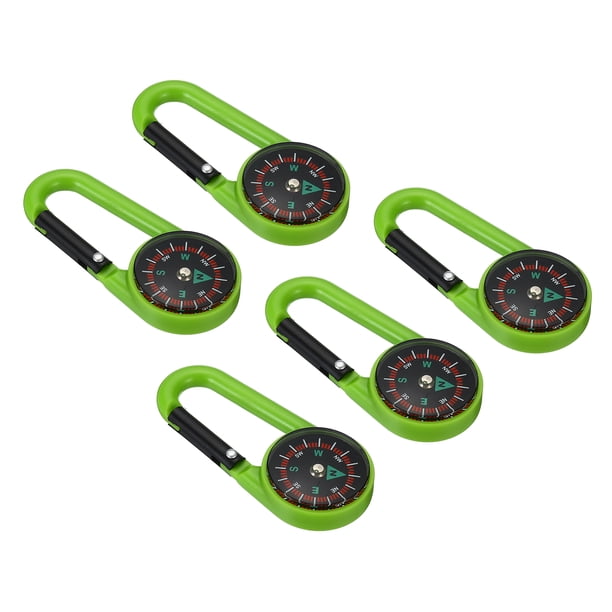 Uxcell Brújula, Brújula de Hebilla con Llavero Impermeable, Brújula de Supervivencia de Bolsillo, Verde 5Pack