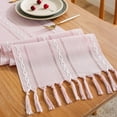 thumbnail image 3 of Rustic Table Runner with Tassels, Boho Table Runners, Farmhouse Table Runner for Holiday Party Home Decor Bohemian Dining Wedding-Rose Pink, 13x108 Inches, 3 of 7