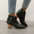 thumbnail image 2 of Dakaela Womens Slip on Western Ankle Boots V Cutout Pointed Toe Chunky Stacked Mid Heel Dress Booties, 2 of 5