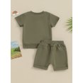thumbnail image 4 of Qtinghua Infant Toddler Baby Girl Boy Summer Clothes Short Sleeve Embroidery T-shirt Tops with Shorts Outfits Army Green 2-3 Years, 4 of 9