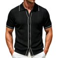 thumbnail image 2 of TrendOFT Mens Polo Shirts Summer Short Sleeve Business Casual Open Front Knit Shirt Comfortable Daily Wear Business Top Black XXXL, 2 of 5