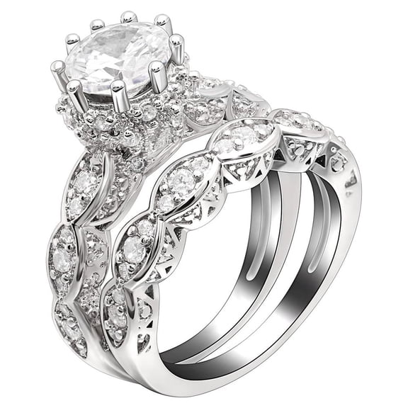 Nickie Wedding Ring Set Engagement Ring Matching Band Cz Womens Ginger Lyne Collection