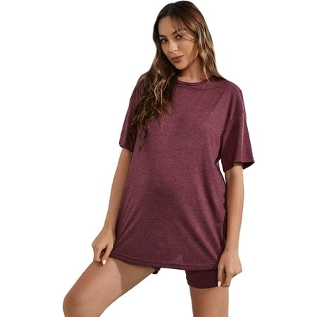

ZWJHBFGRAASD Women s Maternity Sets 2 Piece Outfits Short Sleeve Top and Adjustable Elastic Waist Shorts