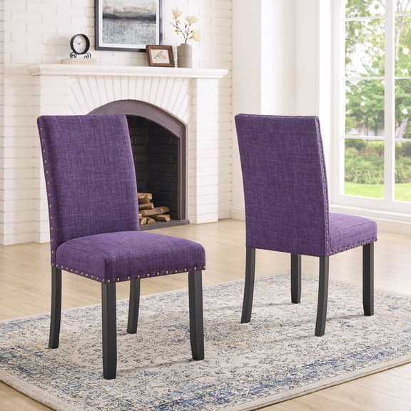 Miekor Furniture Biony Fabric Dining Chairs with Nailhead Trim, Set of 2, Purple No3277