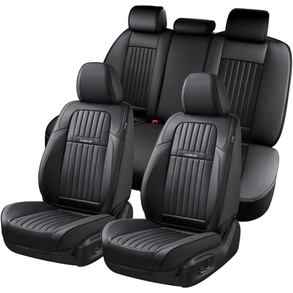 Coverado Car Seat Covers Full Set, Black Front and Rear Seat Protectors, Waterproof Faux Leather Universal Fit for Most Cars