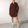 thumbnail image 4 of Robe T-Shirt Mini à Manches Longues Boutonnée pour Femme, Col à Revers, Plissée, Évasée, Courte, Marron G, 4 of 10