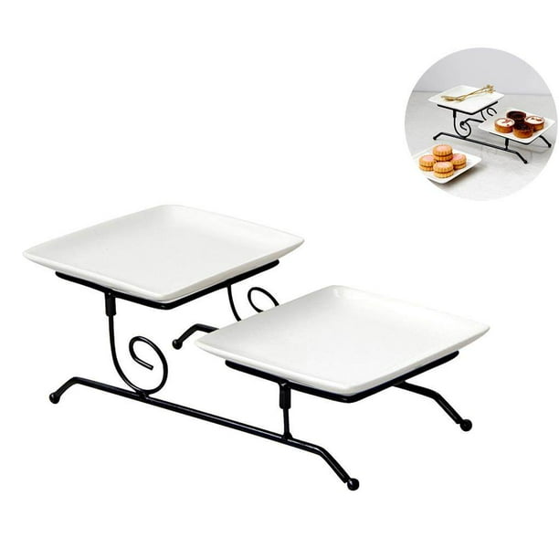 2-Tier Metal Cake Stand Creative Rectangular Food Rack Adjustable Cake ...