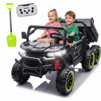 Xuanlur 24V Ride On Toys for Big Kids W/20" Seat, 4WD 6X6 2 Seater Ride On Dump Truck with Remote Control, 3 Speeds, High Efficiency Battery, 4X100 Motors, Music, Ride On Car for Boys Girls, Black