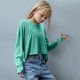 thumbnail image 5 of Girl's Open Back Workout Tees Cut Out Short Sleeve Crew Neck Loose Fit Running T Shirts Summer Outfits, 5 of 8