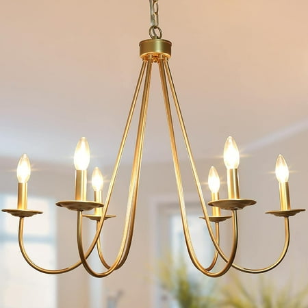 

YIGOU Modern Gold Chandelier 6-Light Chandelier Light Fixture 28\u2019\u2019 Large Hanging Pendant Light for Dining Room Living Room & Kitchen Island Soft Gold Finish