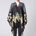 thumbnail image 2 of Las mujeres de punto mantón del poncho de imitación de la cachemira El modelo geométrico de la borla, 2 of 7