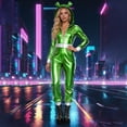 thumbnail image 2 of CONZONE Carnival Womens Aliens Dress Up Fashion Pu Leather Jumpsuit With Headwear Funny Party Stage Performance Outfits, 2 of 4