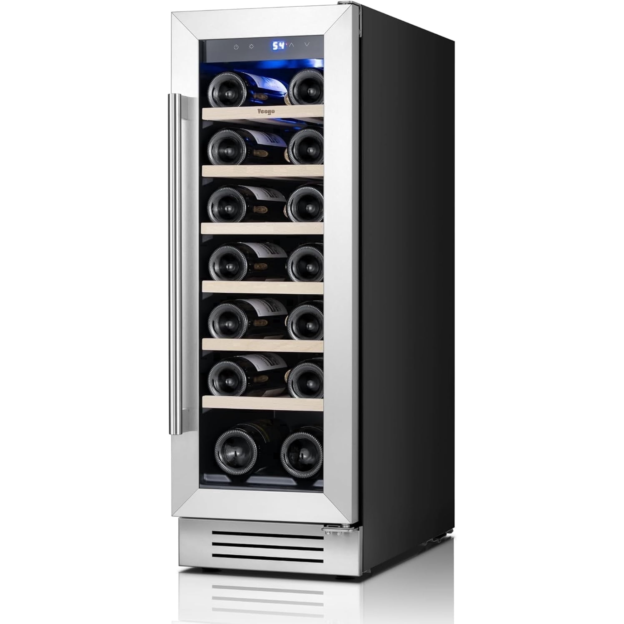 Yeego 12 Inch Wine Fridge Cooler, 20‑Bottle Capacity, 40‑65°F Glass‑Door Wine Refrigerator, Built‑in or Freestanding, Adjustable Shelves(Right‑Hinged)